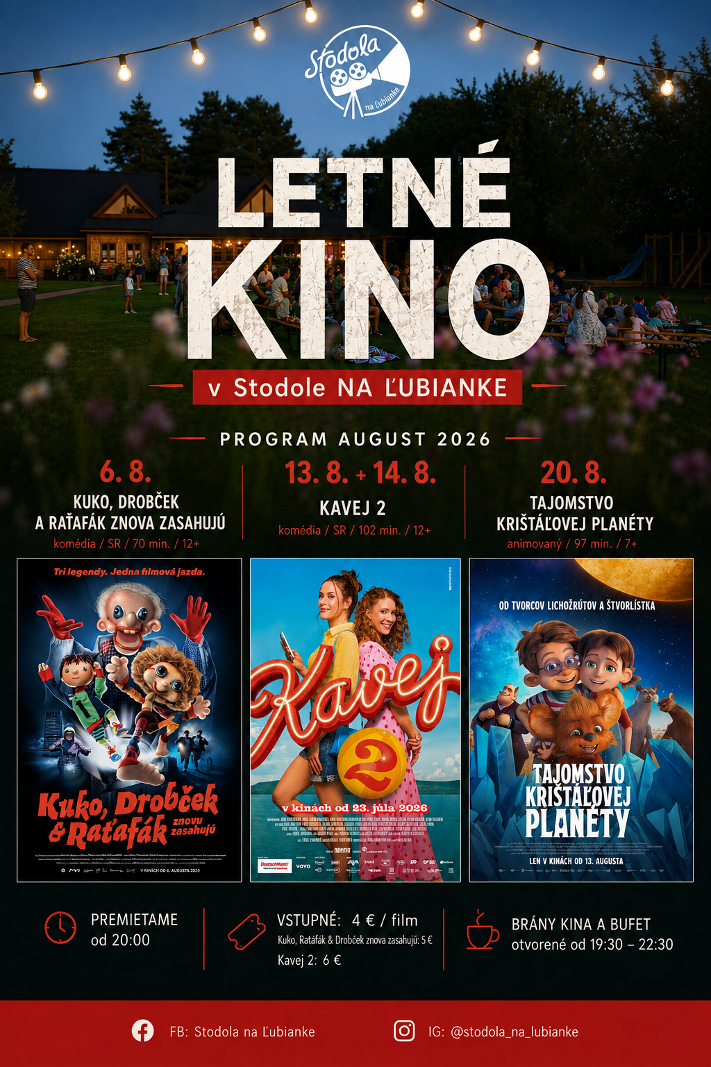 Nový program letného kina Stodola na Ľubianke pre august 2026