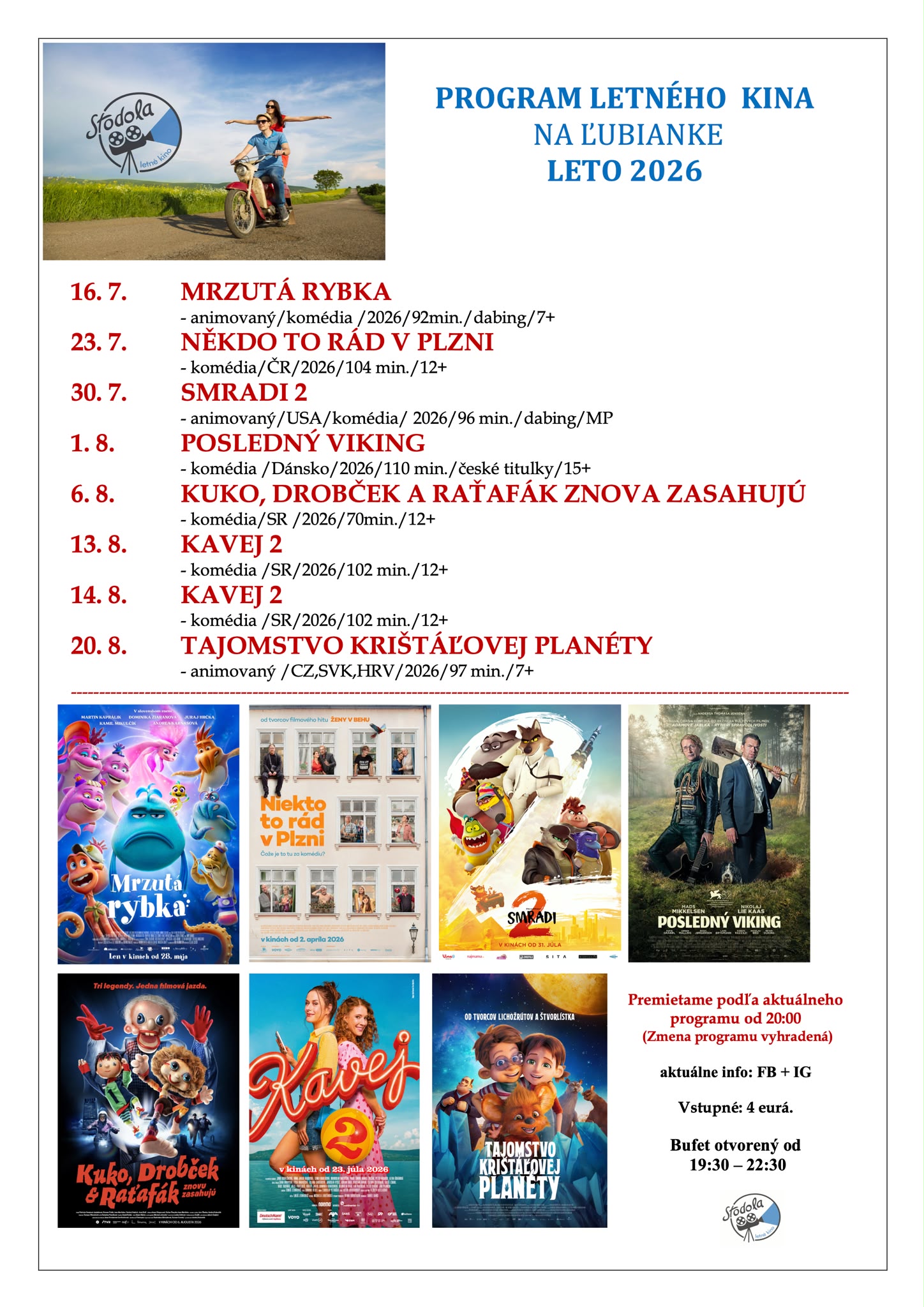 Program letného kina na Ľubianke
